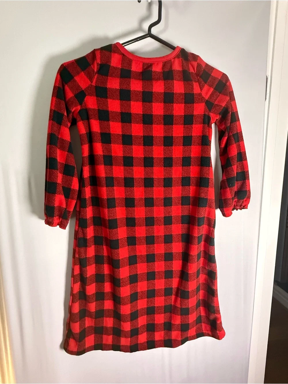 Red and Black Buffalo Plaid Ruffle Long Sleeve Nightgown